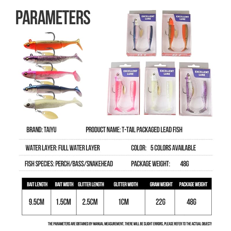 Leurres de pêche TAIYU 20g tête plombée leurre souple t-tail spinner cuillère pour brochet truite perche