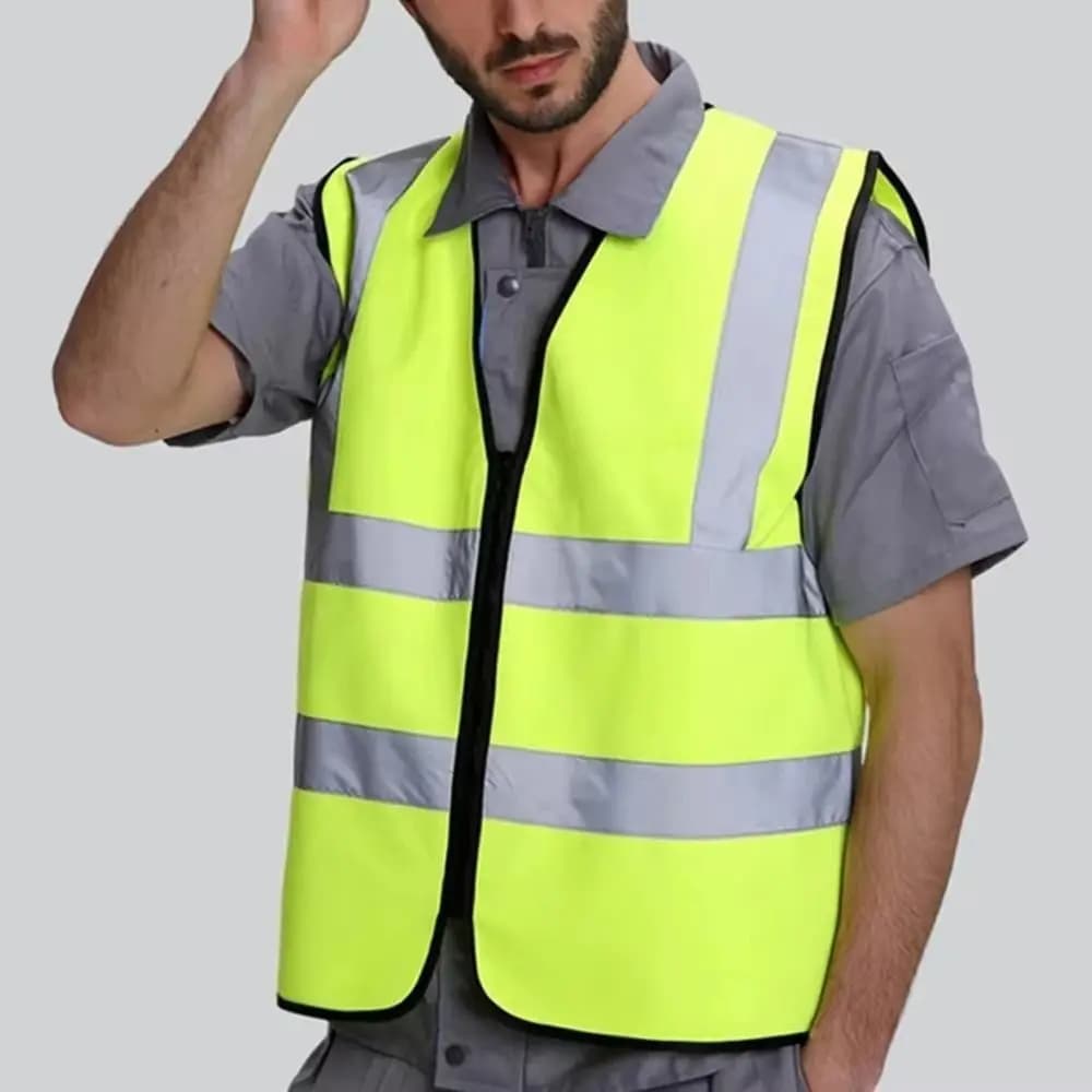 Veste sécurité haute visibilité pêche - Bandes réfléchissantes avant zip - Uniforme entrepôt pêche