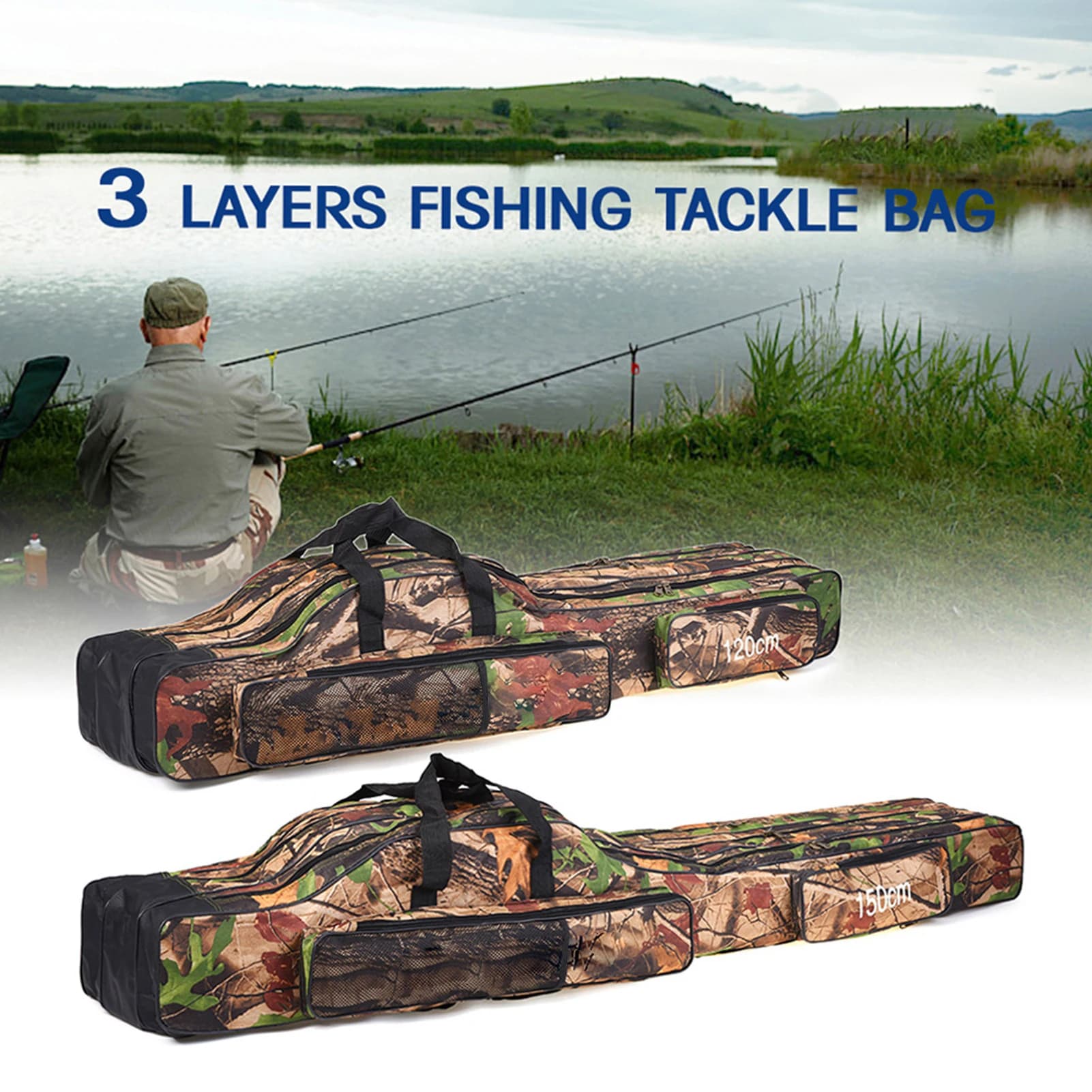 Sac de transport 3 couches pour cannes à pêche pliable - Étui de voyage Doorslay pour matériel complet