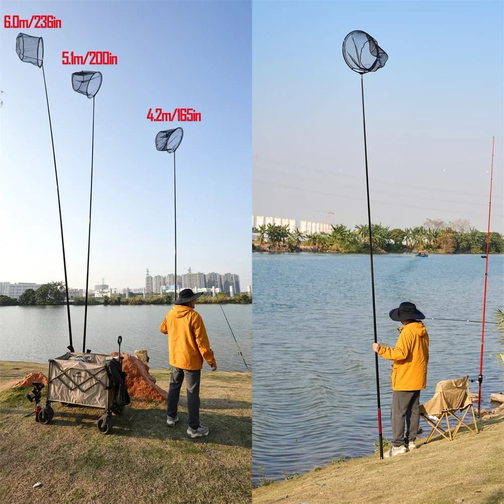 Filet télescopique pêche roche 6 m MBLN pliable 58 cm en fibre carbone léger et anti-corrosion