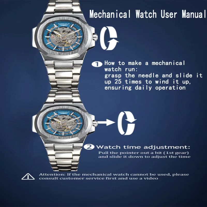 Montre automatique mécanique homme LONGLUX luxe squelette étanche acier inoxydable cadeau