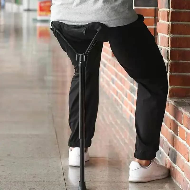 Chaise pliante dépliante avec canne - Siège randonnée pêche ajustable aide à la marche
