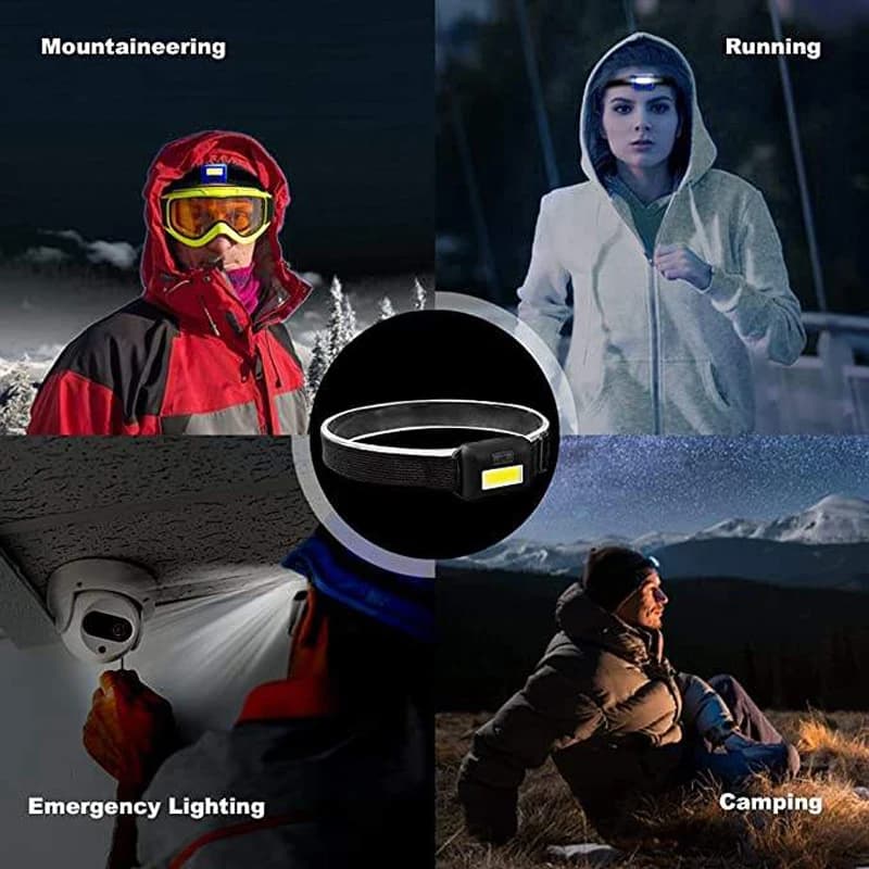 Mini lampe frontale COB LED 3 modes étanche pour pêche nocturne et camping compact