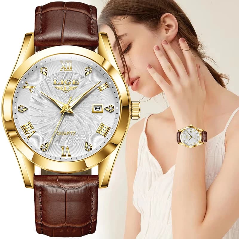 Montre femme LIGE cuir militaire sport étanche luxe bracelet montre reloj mujer - Top marque