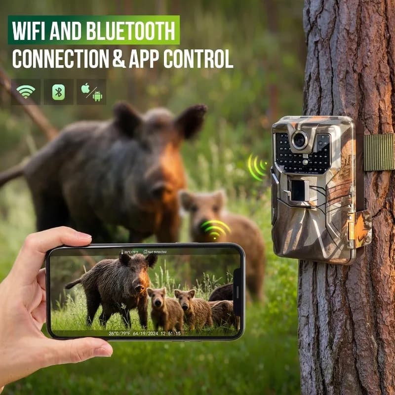 Caméra trail WiFi 4K 48MP Bluetooth vision nocturne 0.2s déclenchement angle large étanche