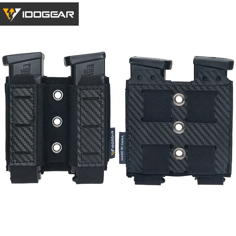 Poche double chargeur 9mm IDOGEAR - Mag pouch carbone MOLLE pêche airsoft tactique