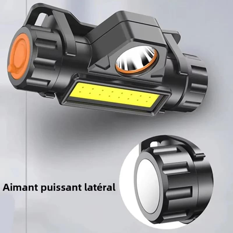 Lampe frontale COB LED USB rechargeable puissante et étanche pour la pêche de nuit en extérieur