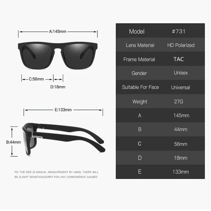 Lunettes de soleil polarisées carrées 1-2PCs anti-éblouissement pour pêche, conduite et vacances