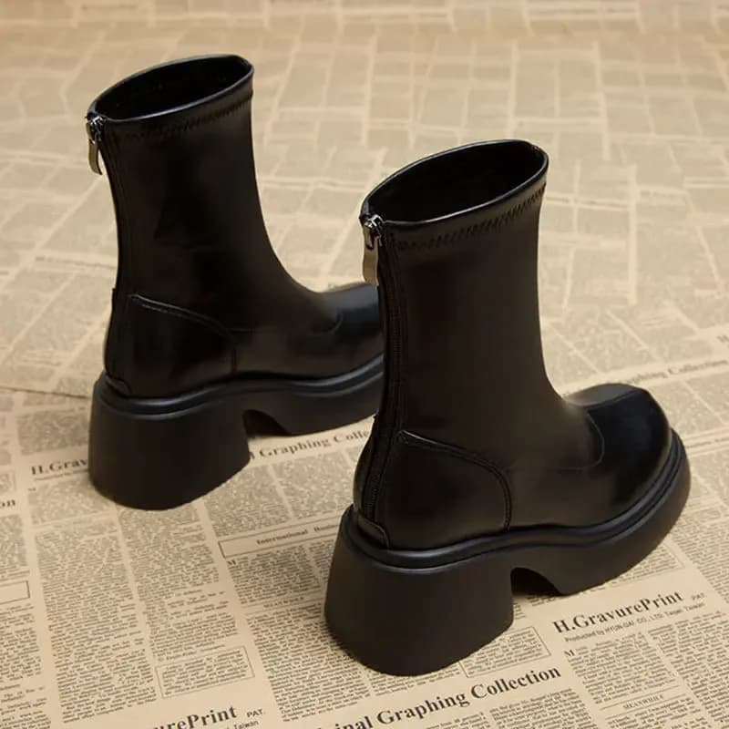 Bottes mi-mollet printemps/automne 2024 - Semelle épaisse, talon haut, coupe ajustée femme