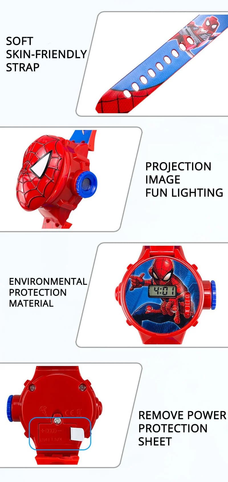 Montre enfant projection Spider-Man Marvel - montre garçon Captain America Iron Man jouet numérique étanche 3Bar