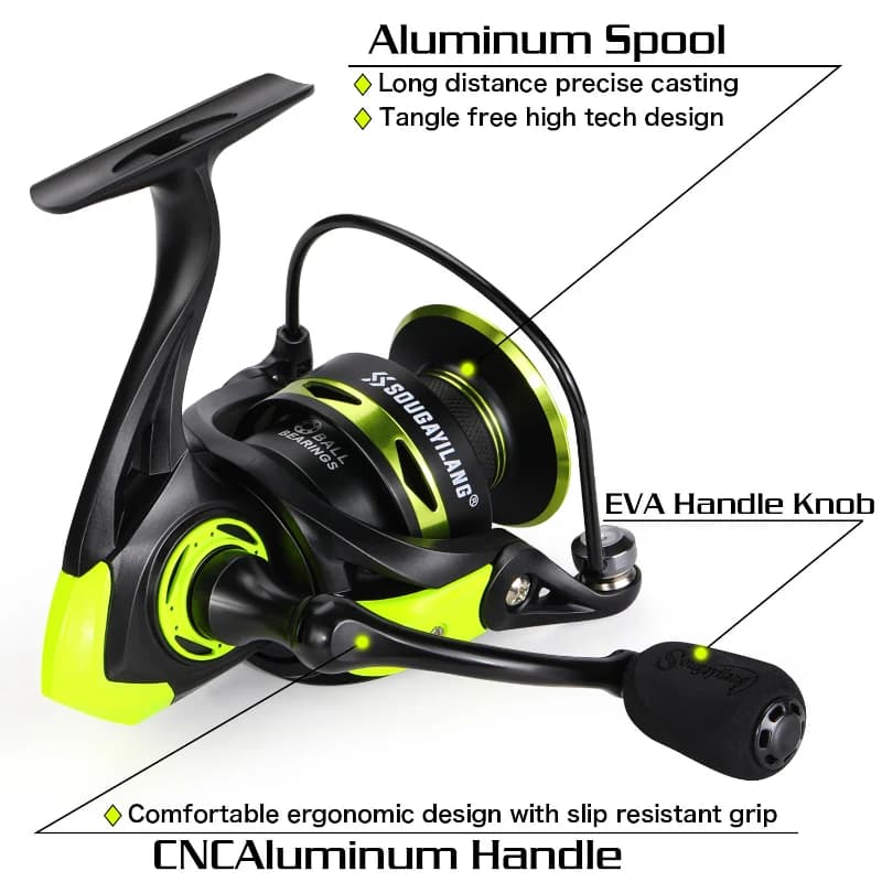Moulinet spinning Sougayilang 1000-4000 5.2:1 haute vitesse aluminium max drag 10kg