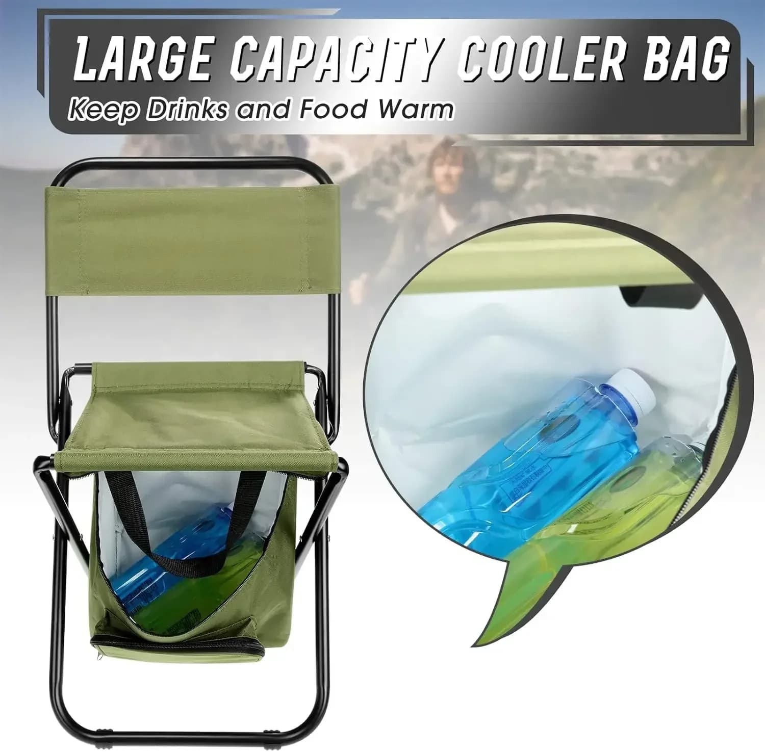 Chaise pêche pliante avec glacière et dossier - Siège camping plage léger portable avec rangement frais