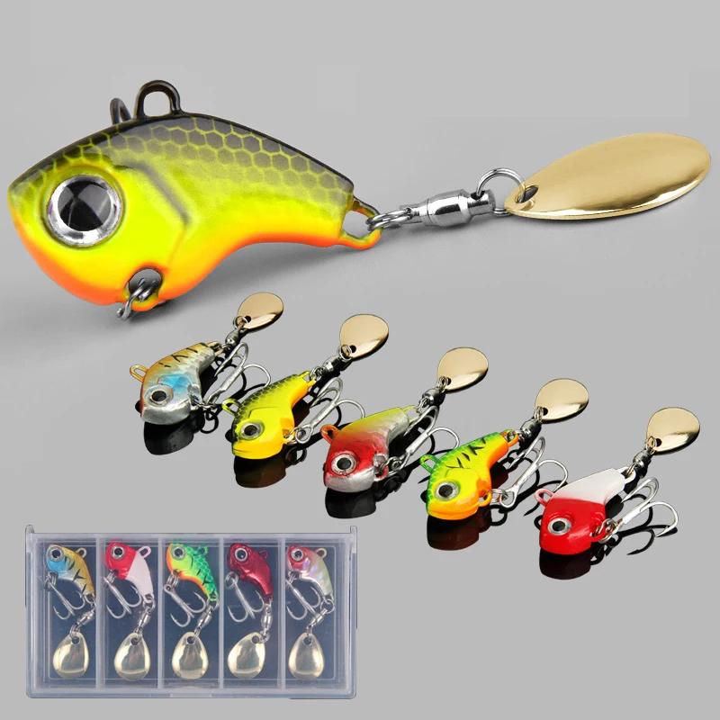 Kit de leurres de pêche 5 pièces métal VIB, leurres plombés spinner et cuillères pour carnassiers