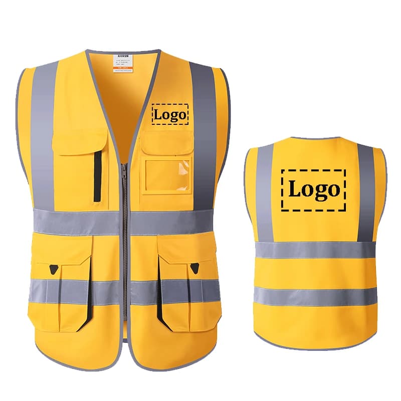 Veste travail haute visibilité pêche - Logo personnalisé poche zip - Construction routes berges