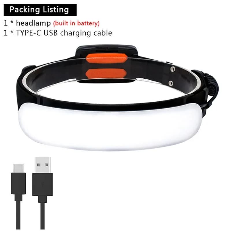 Lampe frontale pêche USB rechargeable 5000mAh ultra large angle 31 LED COB pour pêche nocturne