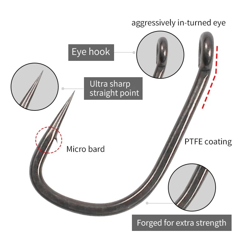 10 hameçons carp wide gape PTFE micro barbelés acier allié tailles 2/4/6 pour montages hair rig
