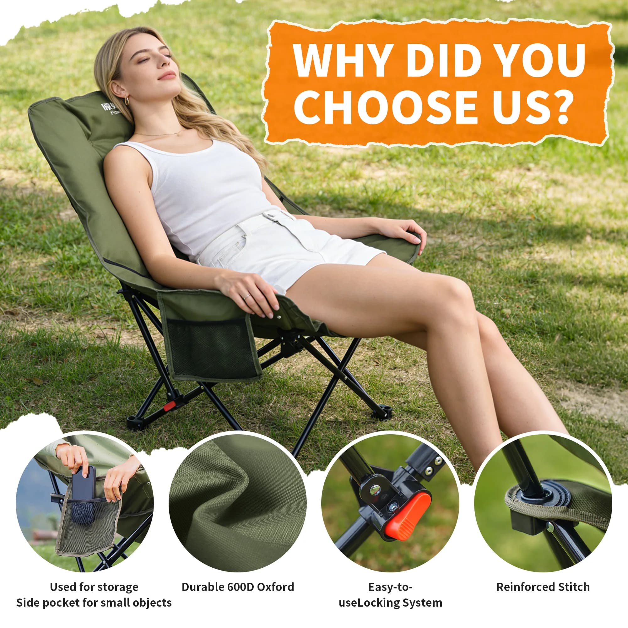 Chaise pliante renforcée PRIMITIVE pour pêcheurs avec rembourrage confort sessions longues