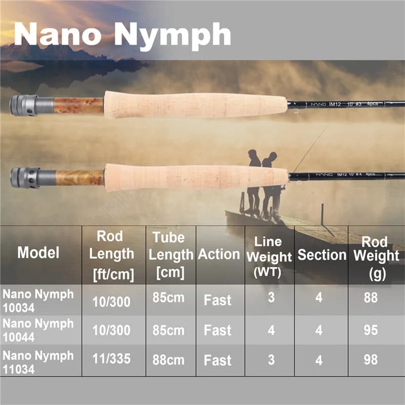 Canne à mouche nymphage NANO 10FT/11FT 2-4wt carbone IM12 action rapide pour truite en rivière