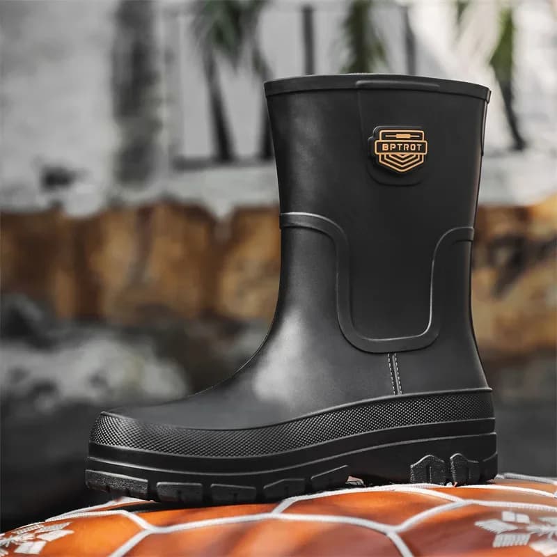 Bottes mi-mollet homme à semelle épaisse pour pêche et cuisine - Imperméables en PVC avec bout rond