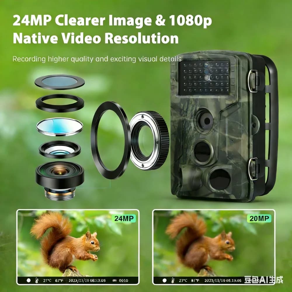 Caméra extérieure 24MP HD 1080P vision IR nocturne étanche IP65 pour observation nature chasse et sécurité maison