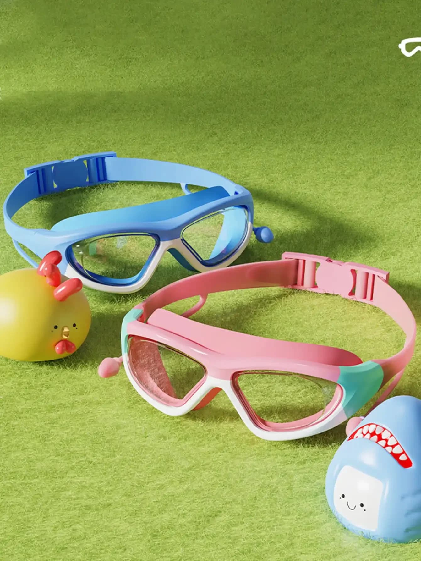 Lunettes de natation enfants grand cadre anti-buée étanches avec bouchons d'oreilles connectés