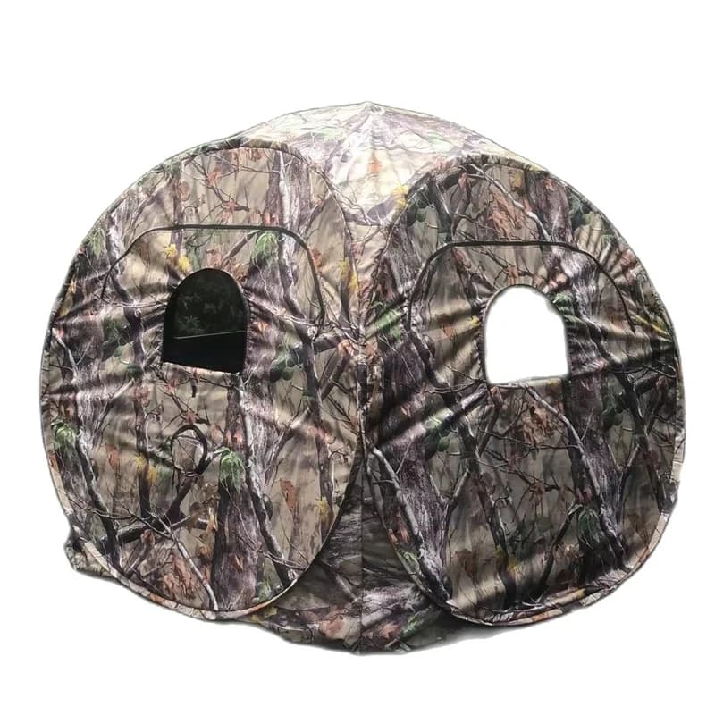 Tente observation photo pêche 2 personnes - Camouflage noir pour ornithologie et pêche mobile