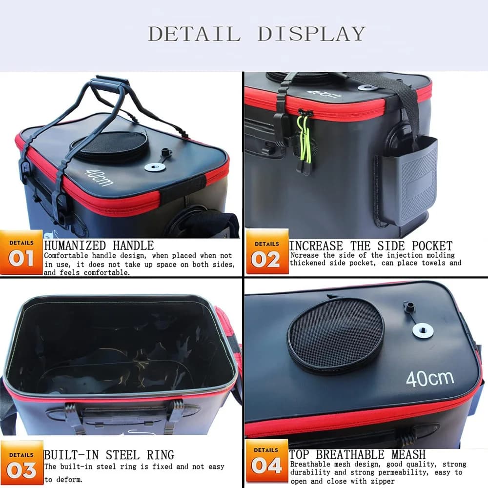 Boîte pêche pliable EVA étanche avec sangle - Seau poissons vivants et rangement matériel pêche