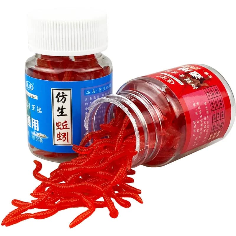 Vers rouges artificiels 20 ou 100 pièces - Leurres silicone odorants pour pêche carpe et carnassiers simulation ver de terre