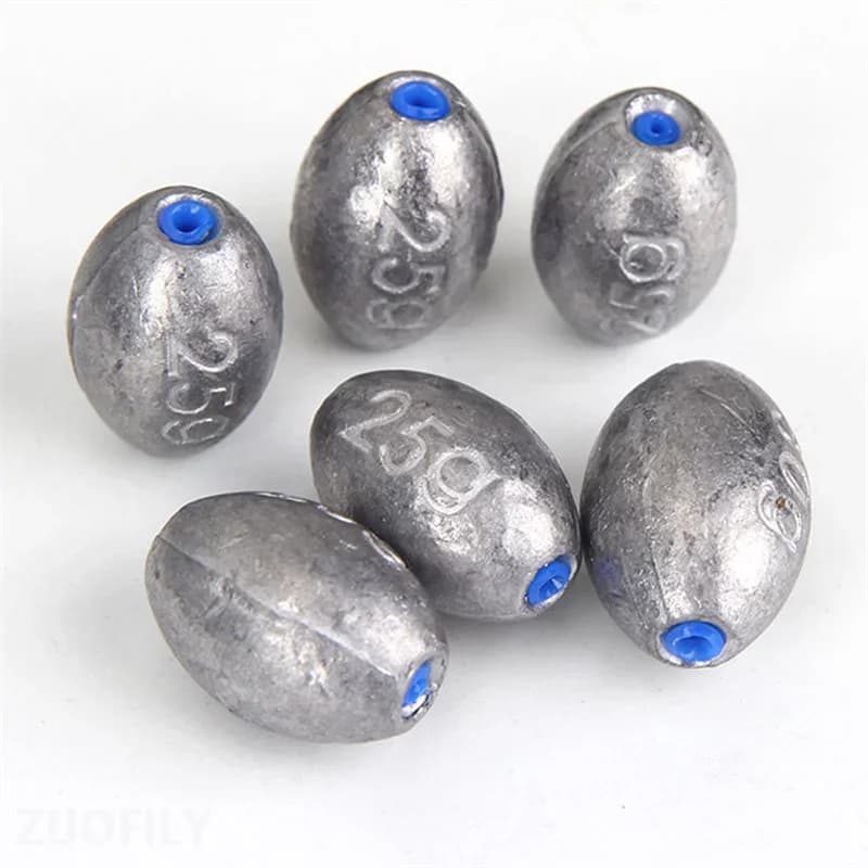 10 plombs oliviers creux avec bouchon plastique - poids de pêche 10 à 60g pour montages coulissants