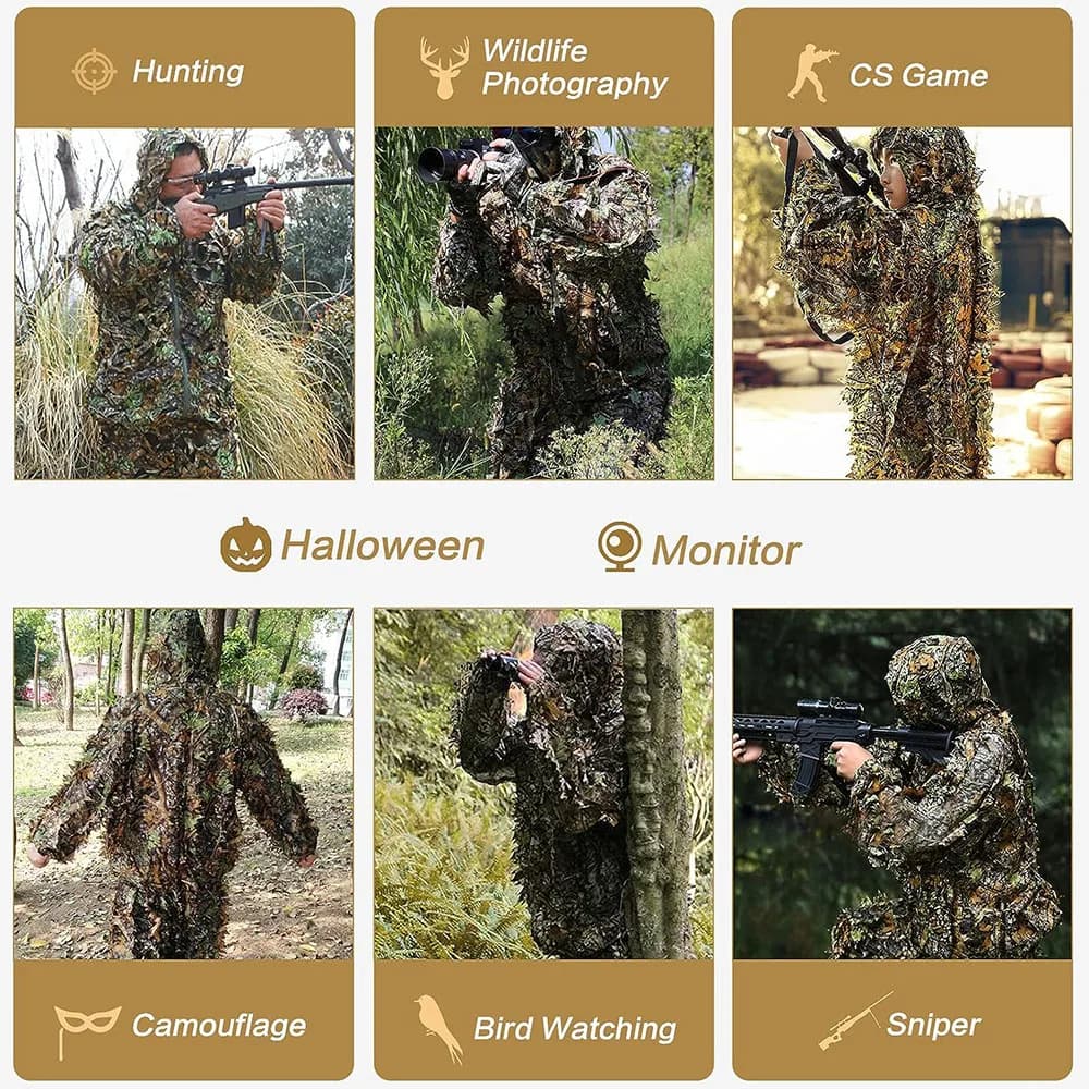 Combinaison ghillie 3D feuilles bionique - Tenue tactique chasse pêche paintball unisexe