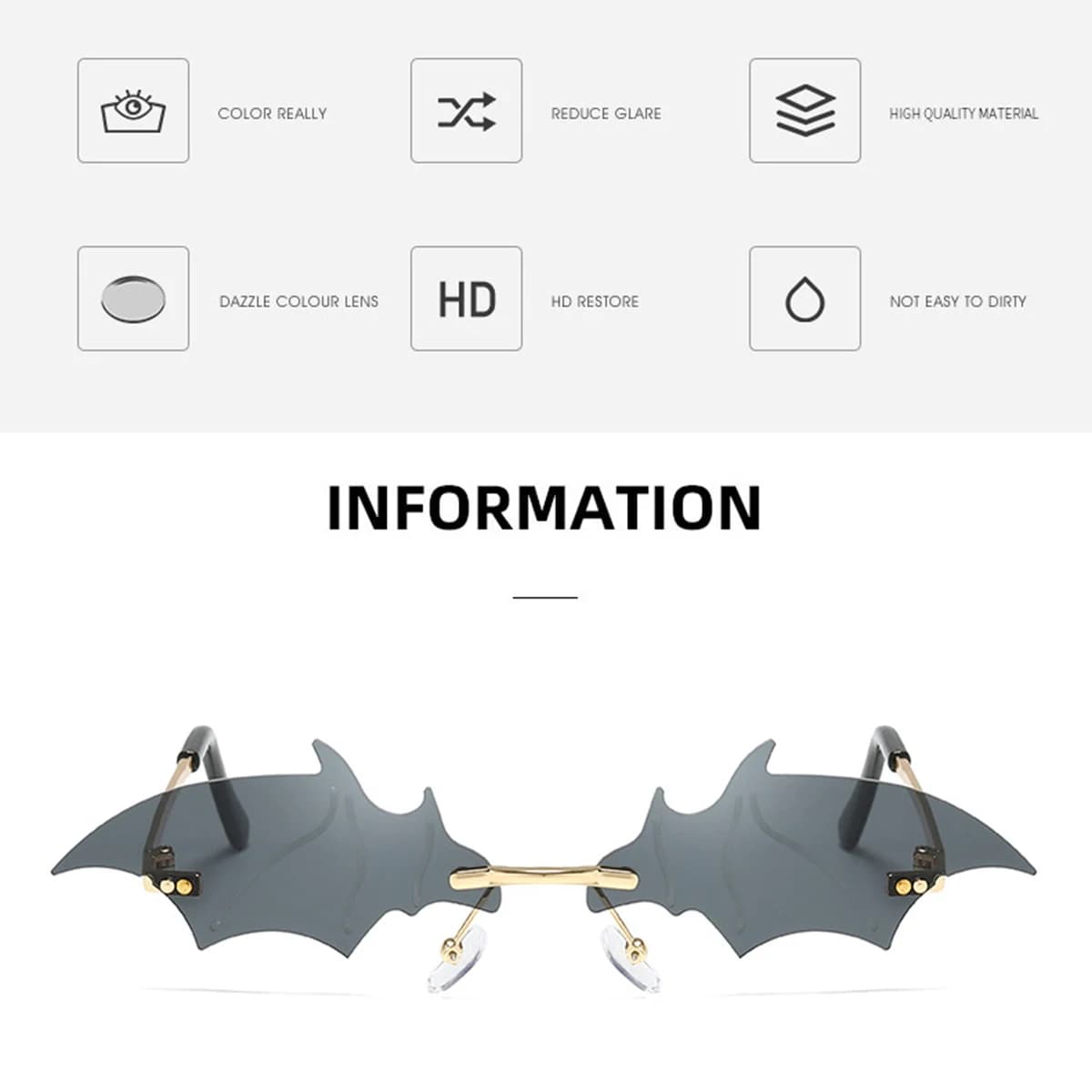 Lunettes de soleil personnalité chauve-souris colorées tendance streetwear unisex mode originale accessoire