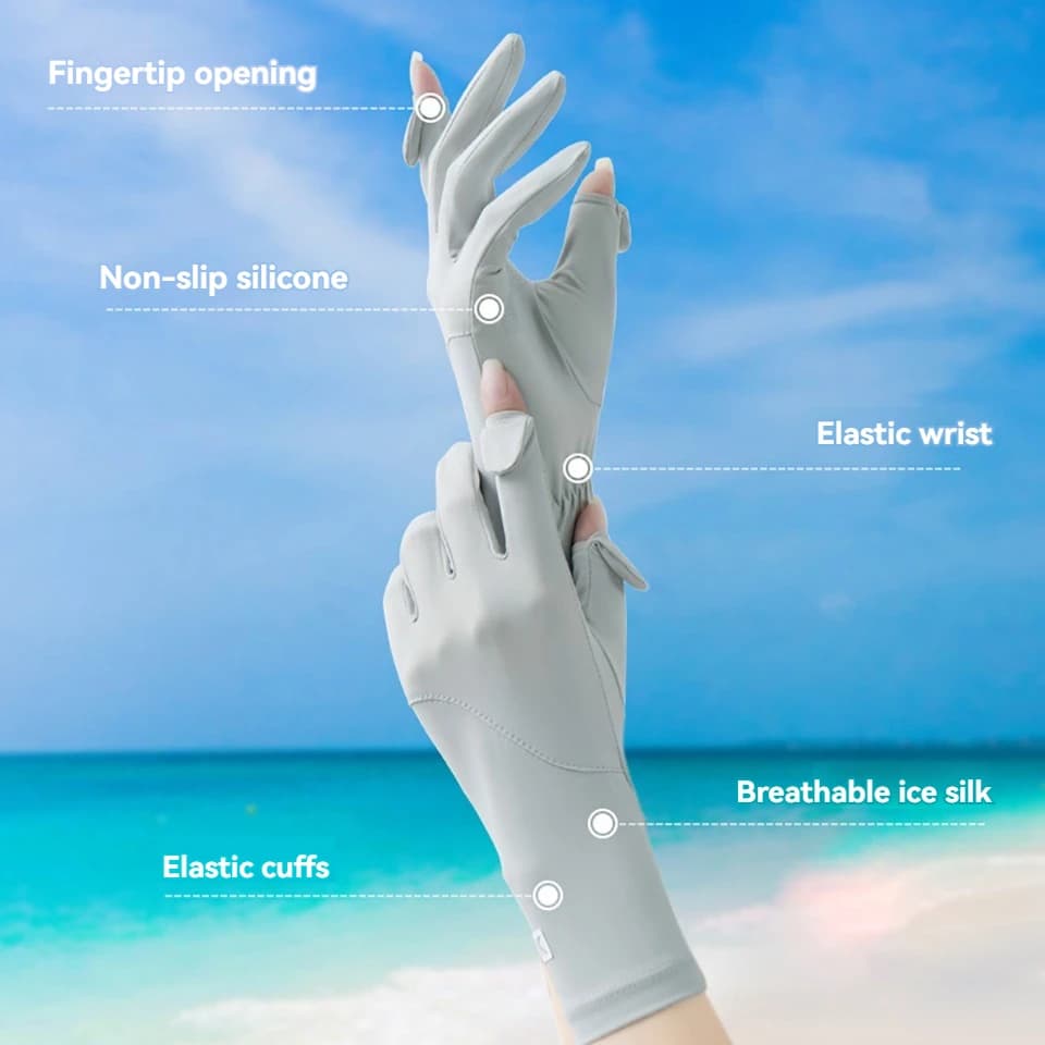 Gants écran tactile protection UV été pêche équitation anti-dérapant poignet long soie glacée