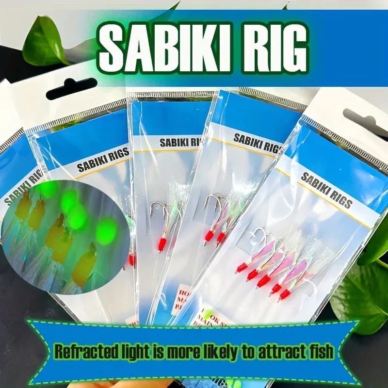 Montages Sabiki 1 à 5 packs avec plumes et perles lumineuses pour la pêche en mer aux poissons fourrage