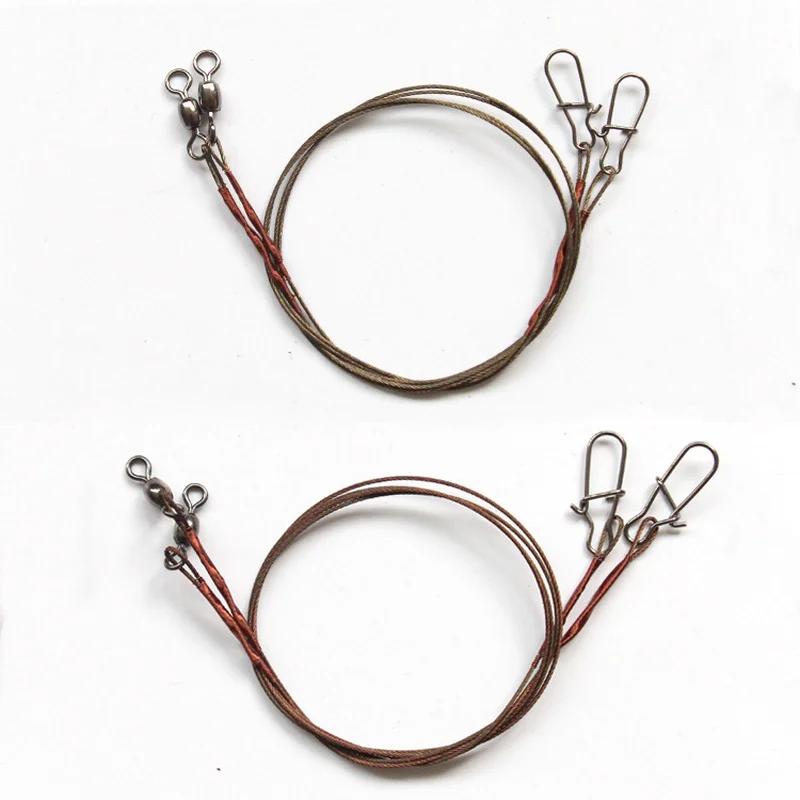Laisse de pêche en acier 2PCS avec émerillon roulant anti-embrouillage pour brochet et carnassiers