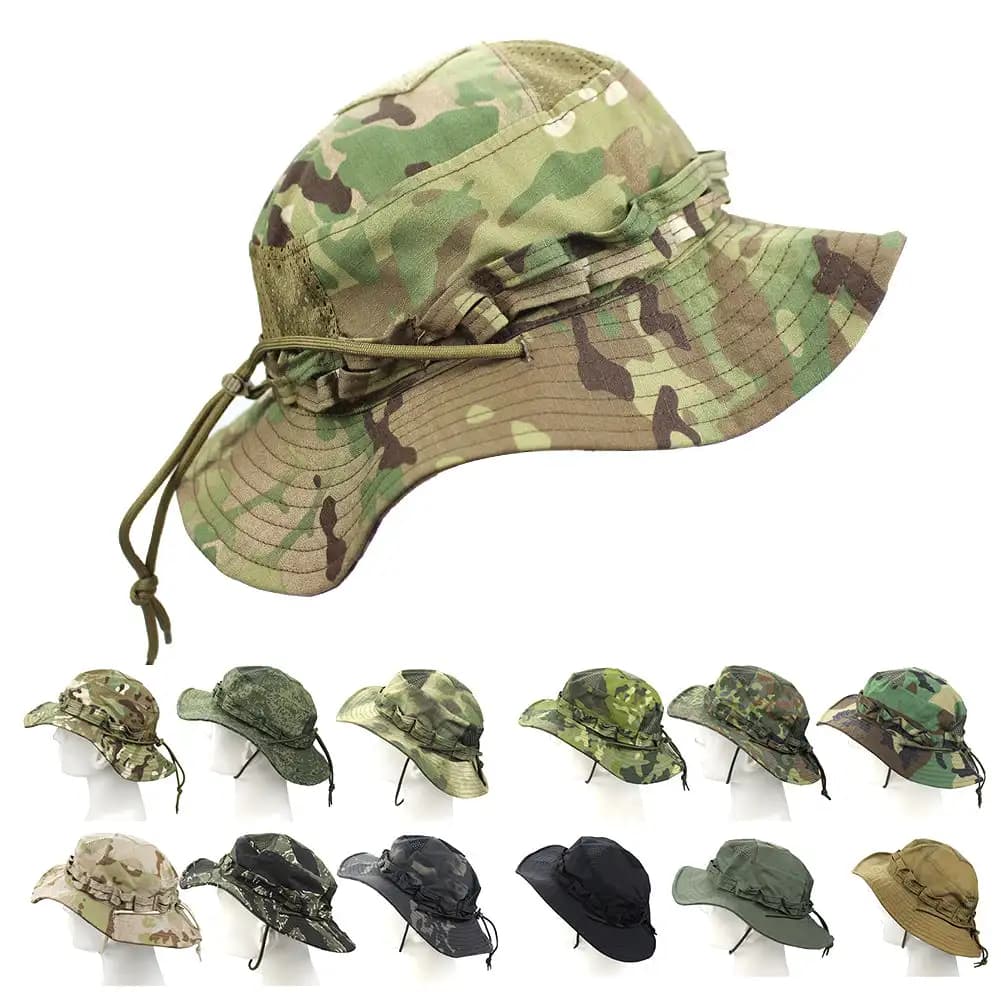 Chapeau bonnie camouflage pêche randonnée protection solaire avec poche carrée