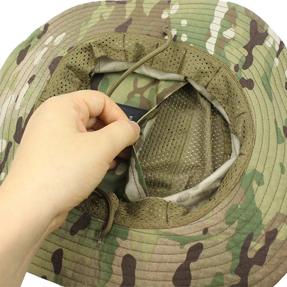 Chapeau bucket camouflage tactique pêche randonnée - Respirant poche carrée réglage cordon unisexe