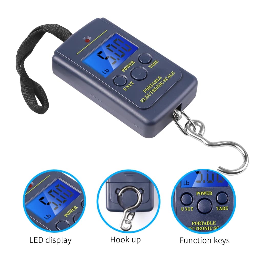 Balance digitale pêche 40kg précision 0.01kg pèse-bagages électronique LCD portable pour peser poissons