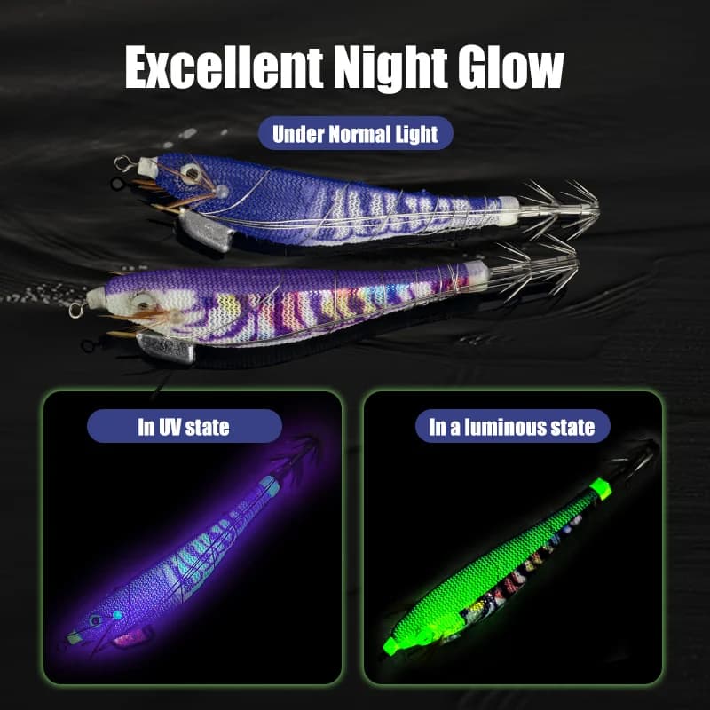 Leurre Egi lumineux calamar crevette bois 5 pièces pour la pêche en mer profonde