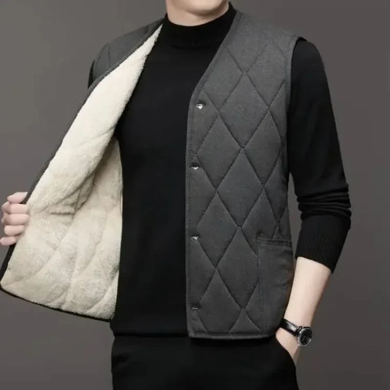 Gilet homme en laine polaire chaude pour automne hiver, col V boutonné et coupe casual