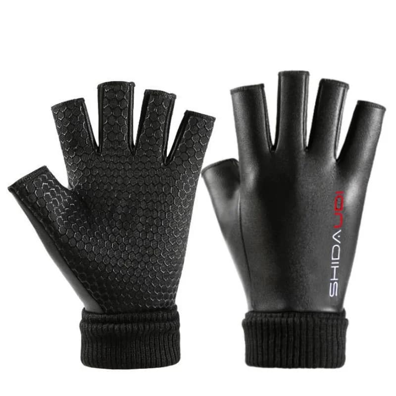 Gants deux doigts rabattables cuir PU chauds imperméables anti-froid hiver vélo conduite pêche
