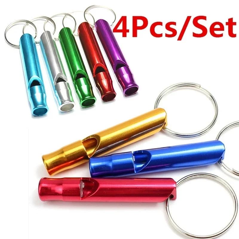 Set 4 sifflets sécurité alliage aluminium porte-clés survie camping pêche urgence sport - Compact