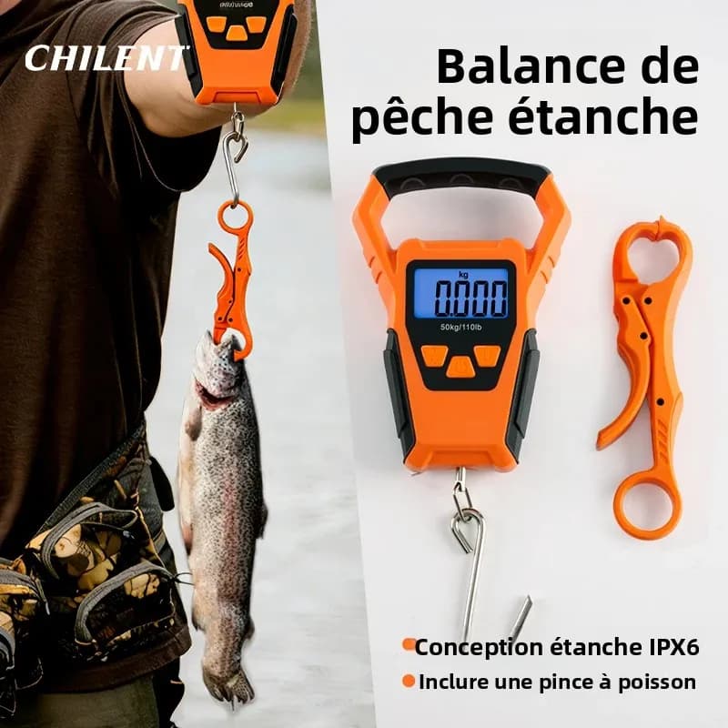 Balance pêche IPX6 étanche avec mètre ruban - Balance digitale 50kg multi-modes kg/lb&oz pour pêche précise France