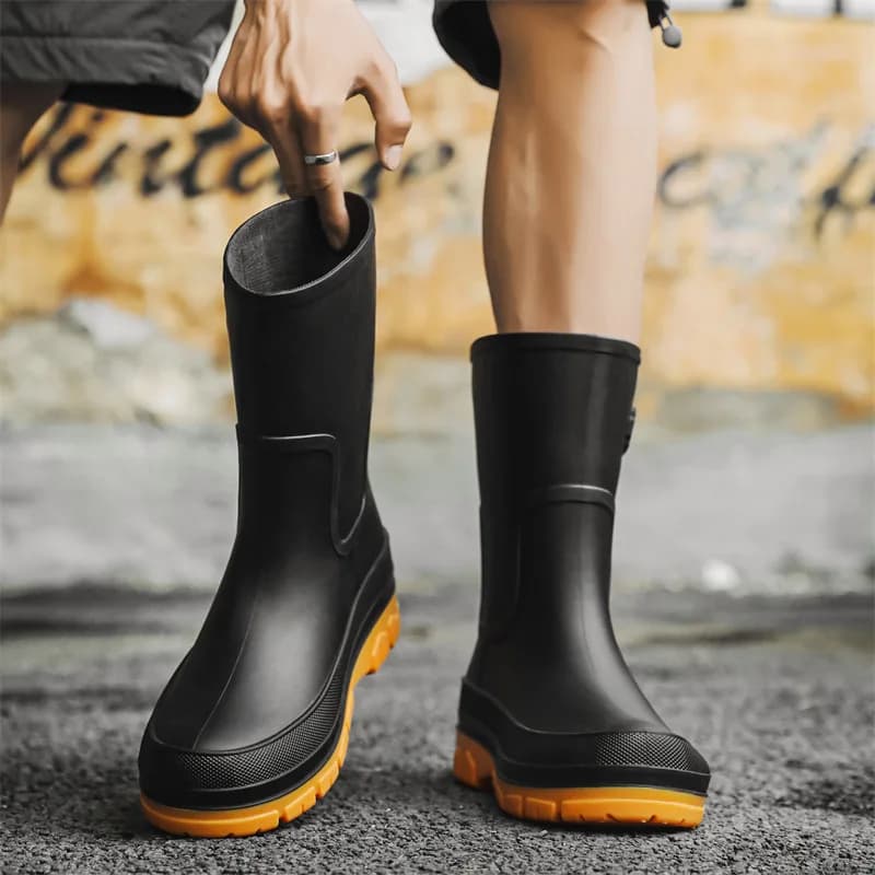 Bottes de pluie mi-mollet polaire homme imperméables antidérapantes toutes saisons