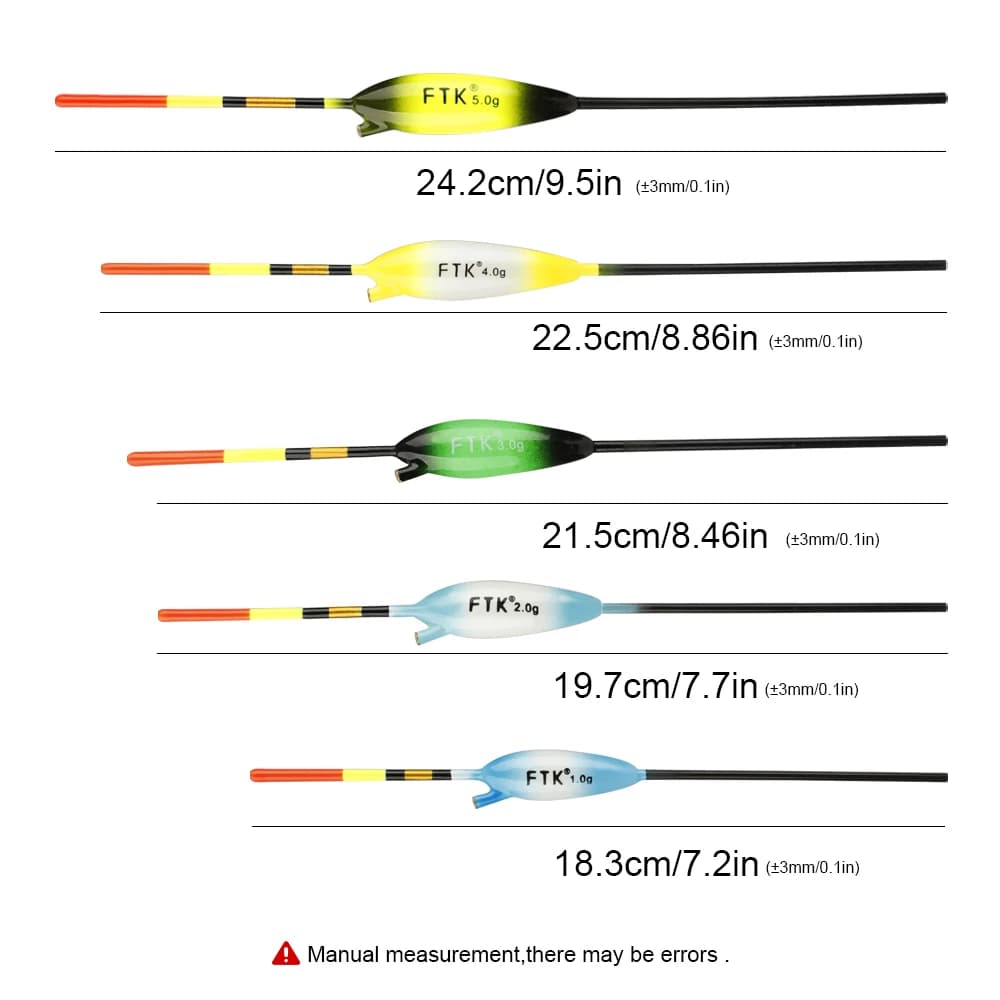 Kit 5 flotteurs coulissants FTK en balsa 18-24cm pour perche et poisson blanc - Bobbers verticaux sensibles
