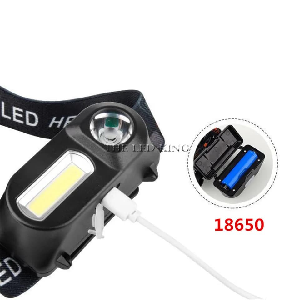 Lampe frontale 6000 lumens XPE+COB 6 modes pour pêche et chasse avec batterie 18650
