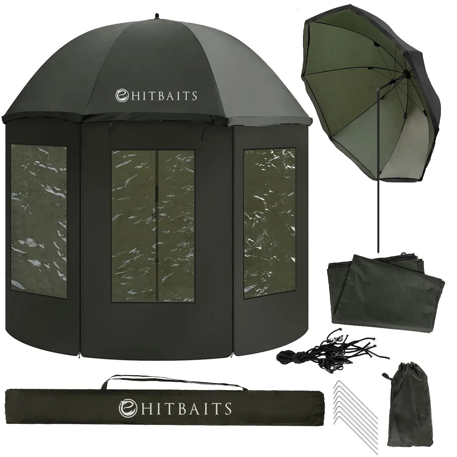 Tente parapluie de pêche imperméable Alpha 240 cm complète avec boîtes étanches intégrées