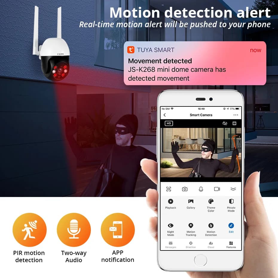 Caméra de sécurité extérieure IP 8MP 4K Fuers avec détection IA humaine et suivi automatique pour maison
