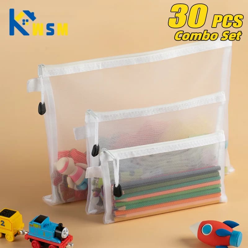 Sacs filet zippé étanches rangement pêche 1-30 pièces - Pochettes aérées pour appâts accessoires humides