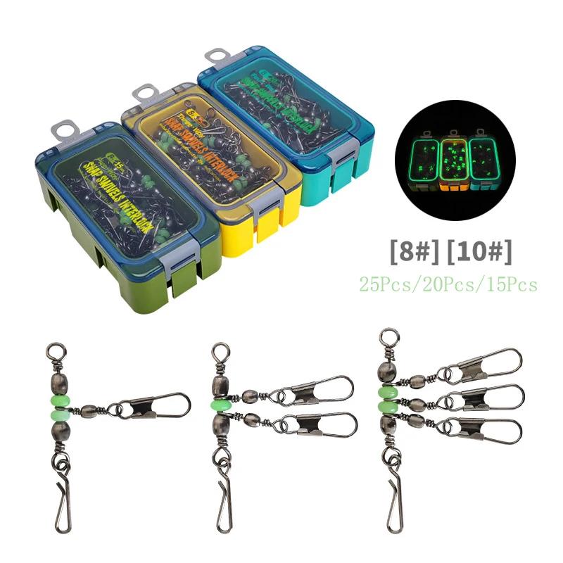 Barillet lumineux 8#/10# 25 pièces avec mousqueton pour leurres souples et durs - Connecteur pêche