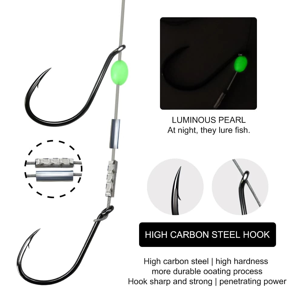 ZYZHE 1pc Stinger Rig pêche avec 49 brins acier double hameçon appât vivant eau douce mer